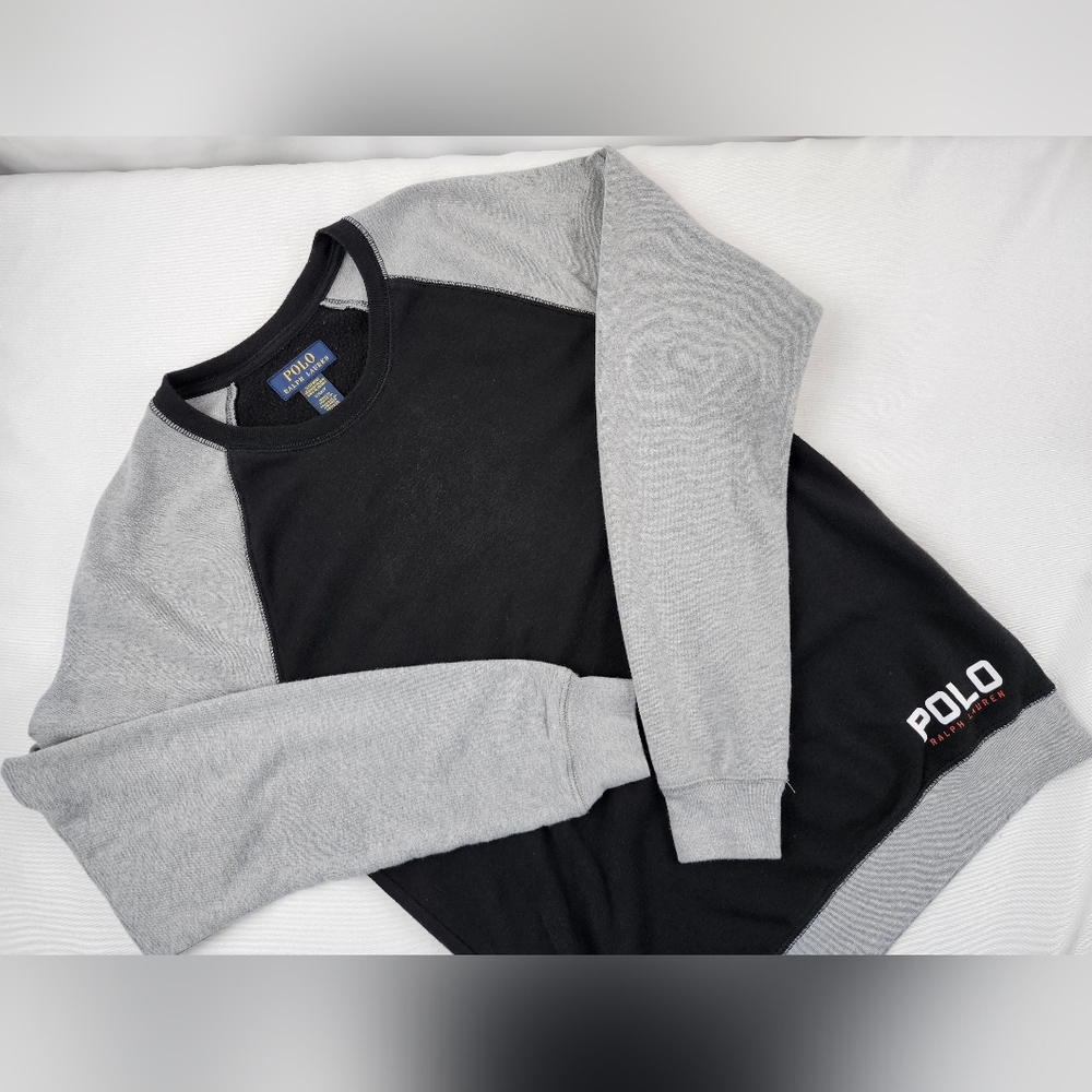 Polo Ralph Lauren Brushed Fleece Sweatshirt Sleepwear Small Heather Gray Black